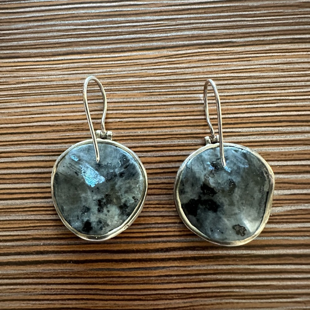 Retired Silpada Stormy Nights wavy Feldspar and Sterling Silver Dangle Earrings